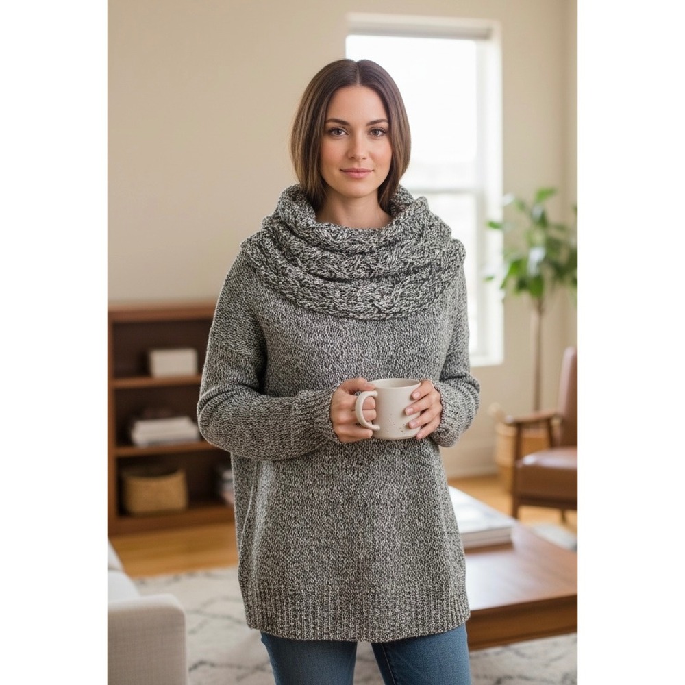 New York & Company Women's Cowl Neck Pullover Sweater Heather Gray Size Small